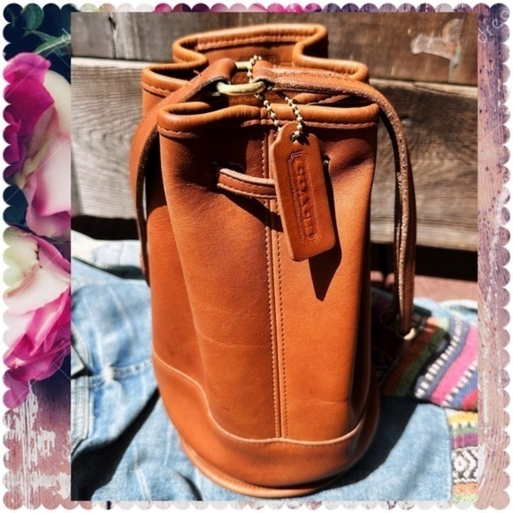 VINTAGE COACH RARE BIXBY CROSSBODY BACKPACK SLING BUCKET BAG BRITISH TAN 9984 - Picture 8 of 17
